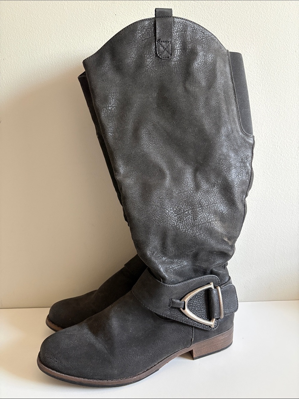 Maurices Laura Wide Calf Black Buckle Riding Boots Size 9.5 Moto